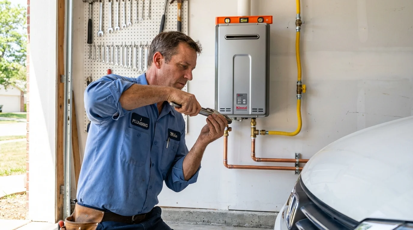 Tankless water heater installation by a Johns Plumbing LLC plumber in Pierce City